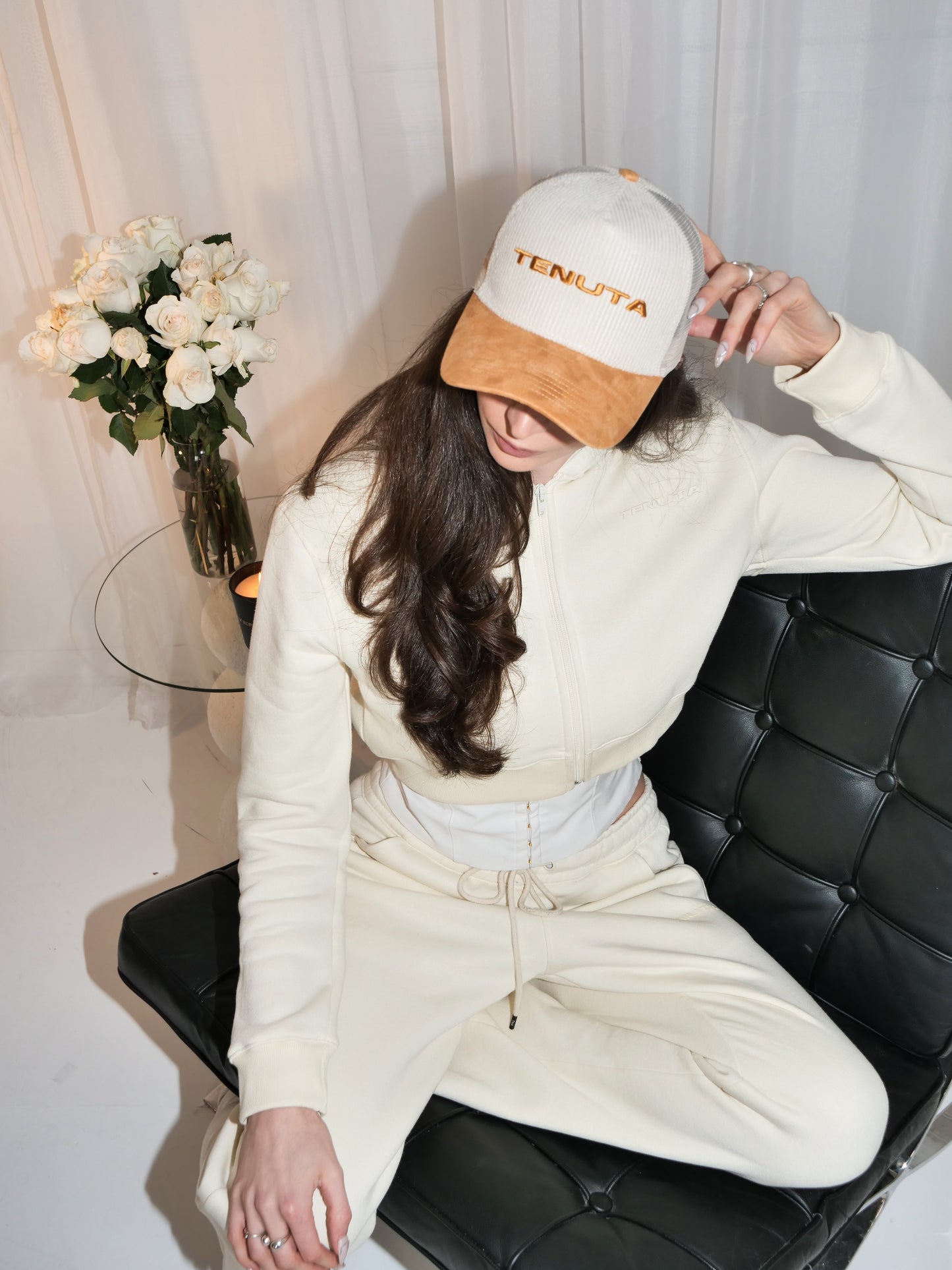 Tenuta trucker corduroy and velvet - Cream and brown