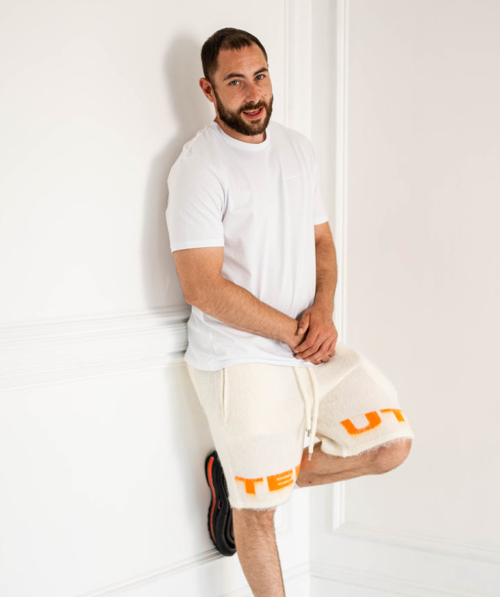 Cream & Orange Mohair Blend Shorts – Unisex