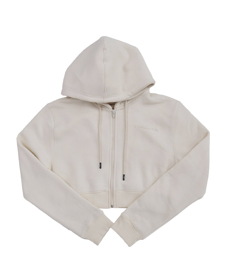 Cream Cropped French Terry Zip Hoodie – Women’s