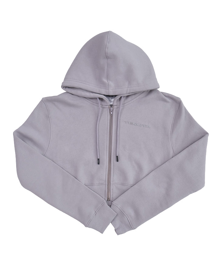 Grey Cropped French Terry Zip Hoodie – Women’s