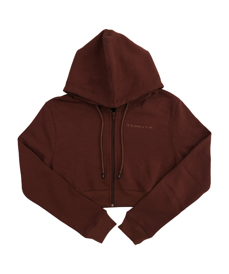 Brown Cropped French Terry Zip Hoodie – Women’s