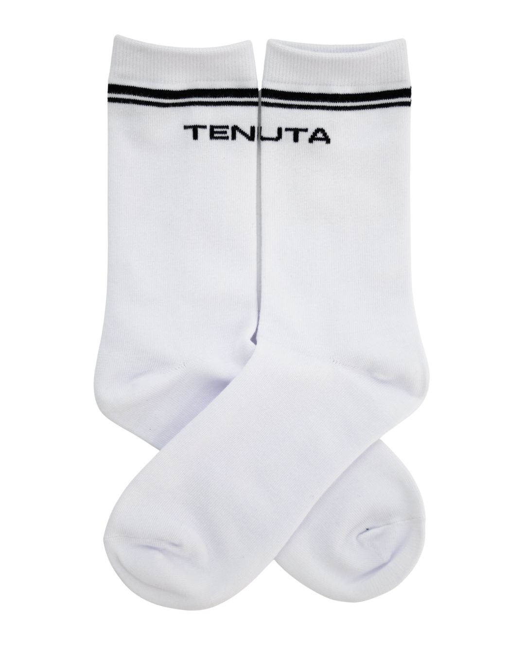 Tenuta socks white with black logo and two black stripes