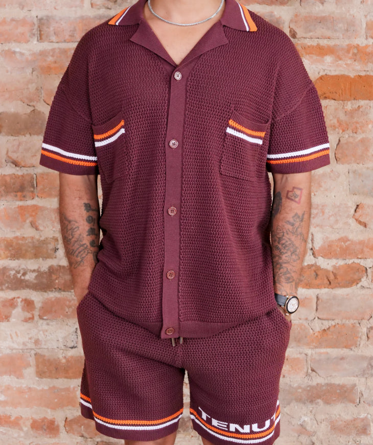 Brown orange and white shirt & short set