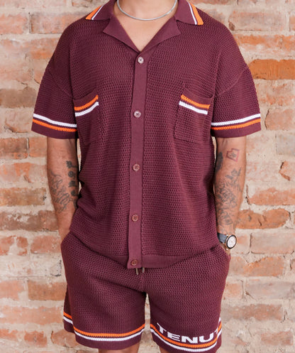 Brown orange and white shirt & short set