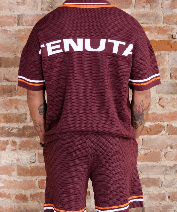 Brown orange and white shirt & short set