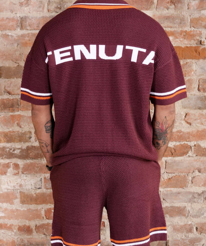 Brown orange and white shirt & short set