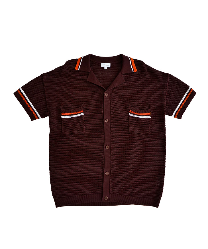 Brown orange and white shirt & short set