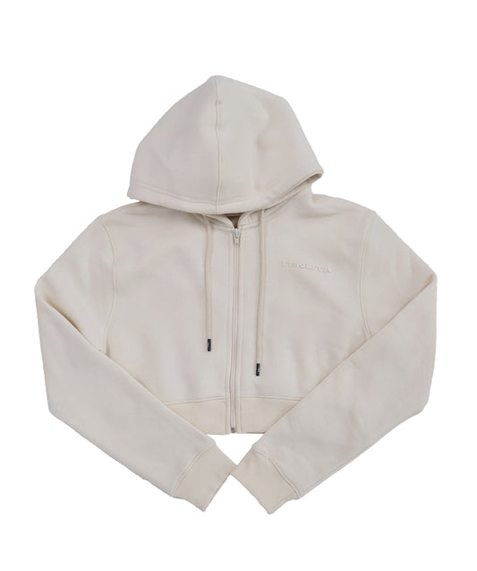 Cream Cropped French Terry Zip Hoodie – Women’s