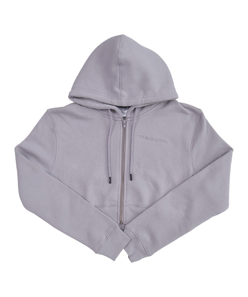 Grey Cropped French Terry Zip Hoodie – Women's – Tenuta
