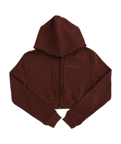 Brown Cropped French Terry Zip Hoodie – Women’s