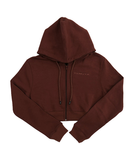 Brown Cropped French Terry Zip Hoodie – Women’s