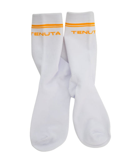 Tenuta socks white with orange logo and stripes