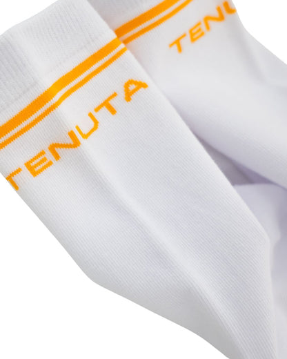Tenuta socks white with orange logo and stripes